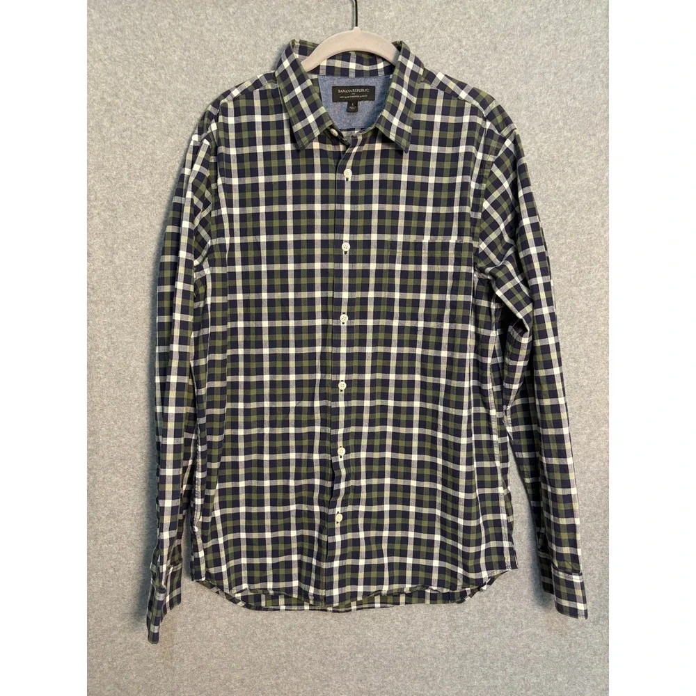 Banana Republic‎ Soft Wash Slim Fit Plaid Button Up Shirt Men's L Cotton Casual